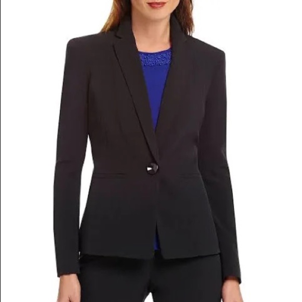 NWOT Kasper Crepe One-Button Long Sleeve Jacket Womens 12P Black